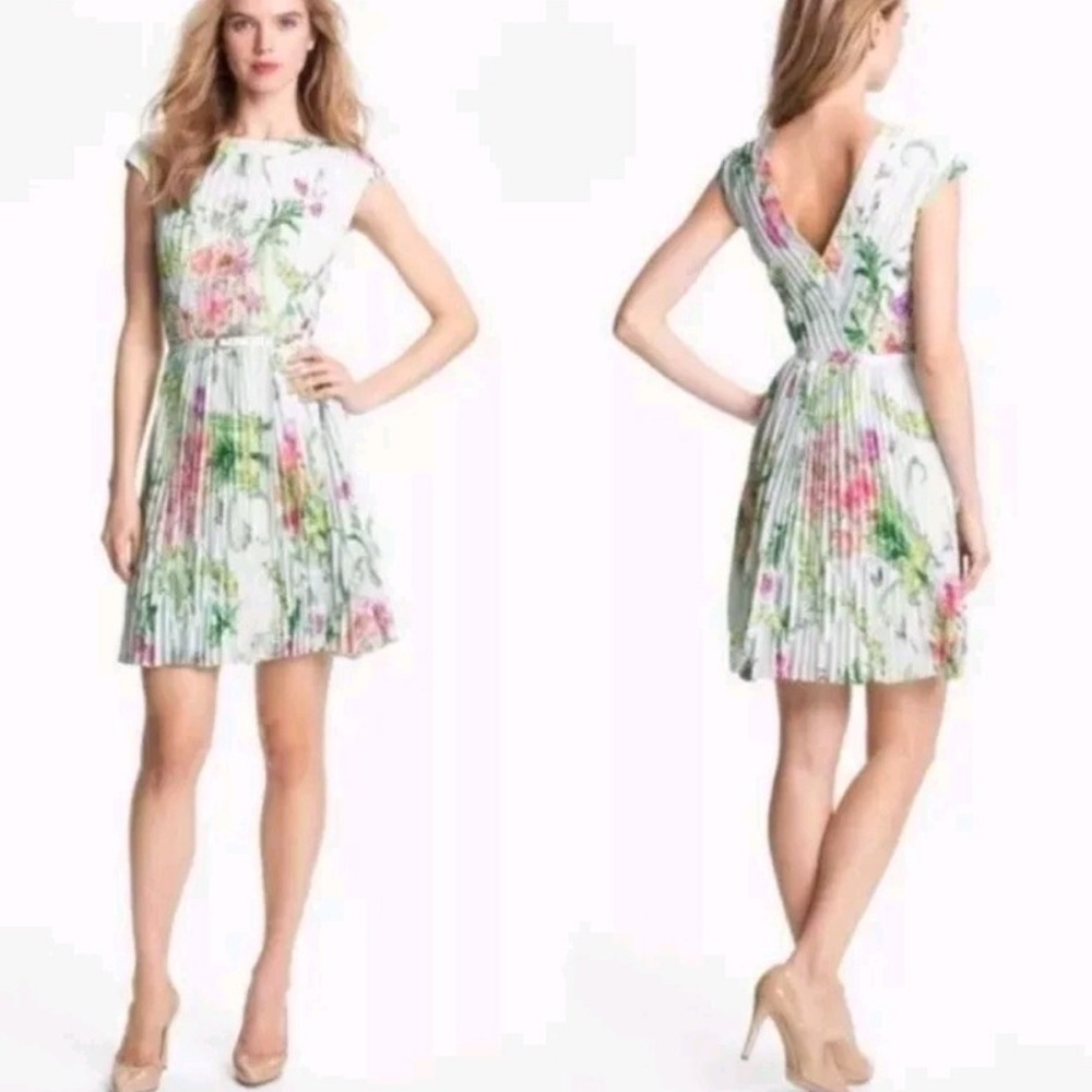 TED BAKER PERLAA FLORAL PLEATED BELTED DRESS